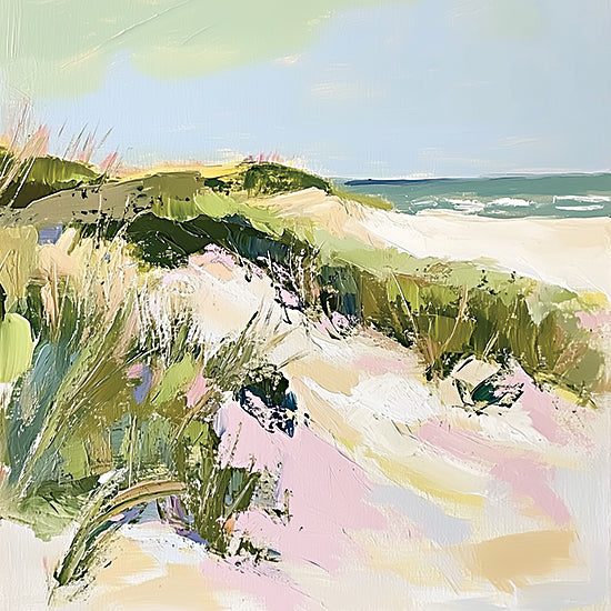 Heidi Kuntz HK464 - HK464 - Pastel Dune - 12x12 coastal dunes, beach grass, pastel colors, sand path, sea horizon, impressionist brush strokes, summer light, ocean view from Penny Lane