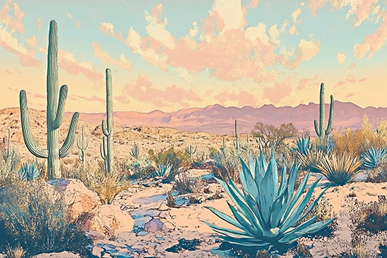 Heidi Kuntz HK475 - HK475 - Day in the Desert   - 18x12 Desert landscape, cactus, agave, pastel sky, warm tones, nature from Penny Lane