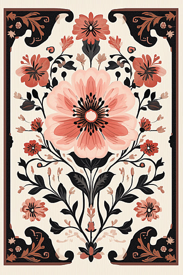 Heidi Kuntz HK481 - HK481 - Pink Floral Motif    - 12x18 Floral, Flowers, Folk Art, Decorative, Vintage Style from Penny Lane