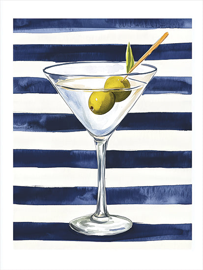 Heidi Kuntz HK494 - HK494 - The Perfect Martini   - 12x16 Martini, Olive, Drink, Coastal Style, Blue Stripes, Modern from Penny Lane