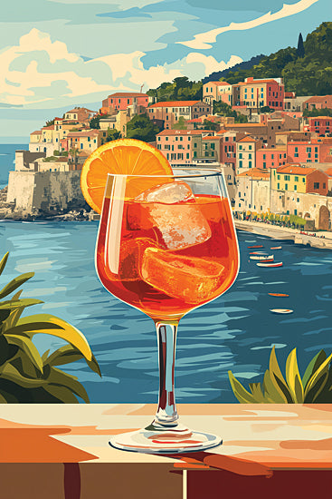 Heidi Kuntz HK496 - HK496 - Summer Sipping   - 12x18 Aperol Spritz, Italian Coastal Town, Colorful Buildings, Sunny, Seaside, Refreshing Drink, Summer Vibes from Penny Lane