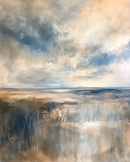 Heidi Kuntz HK531 - HK531 - Smokey Sea - 12x16 Abstract Landscape, Blue Sky, Sandy Beach, Calm Waters, Tranquility, Textured Art from Penny Lane