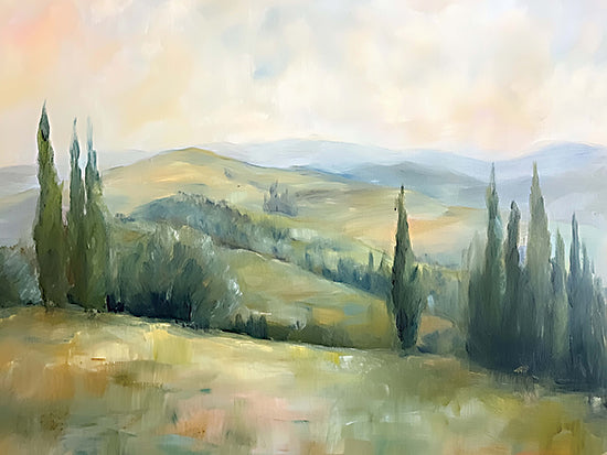 Heidi Kuntz HK555 - HK555 - A Beautiful View - 16x12 rolling hills, green landscape, cypress trees, Tuscany feel, serene atmosphere, soft light from Penny Lane