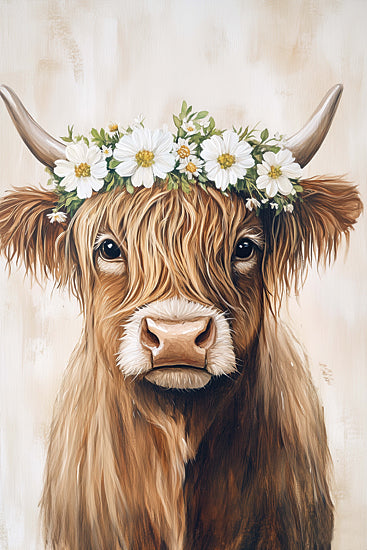 Heidi Kuntz HK567 - HK567 - Floral Highland Lass - 12x18 Farm Animal, Cow, Floral Crown, Country, Rustic, Feminine from Penny Lane