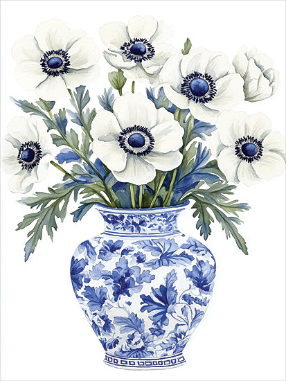 Heidi Kuntz HK591 - HK591 - Floral Chinoiserie I - 12x16 blue and white vase, white anemones, floral arrangement from Penny Lane