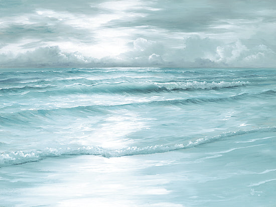 Georgia Janisse JAN335 - JAN335 - Morning Calm - 16x12 calm ocean waves, soft seafoam, horizon line, overcast sky, peaceful beach, seascape artwork, minty water tones, soothing marine painting from Penny Lane