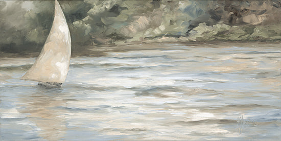 Georgia Janisse JAN358 - JAN358 - Sailboat on the Lake    - 18x9 lake, sailboat, water, nature, calming, greenery, seascape, neutral tones, painterly from Penny Lane