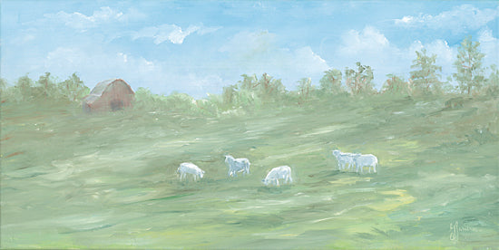 Georgia Janisse JAN373 - JAN373 - Peaceful Meadow - 18x9 soft pastel seascape, ocean horizon, tranquil water, abstract coastal landscape, dreamy sky, pink clouds, turquoise sea, serene, minimal, painterly, brush strokes from Penny Lane