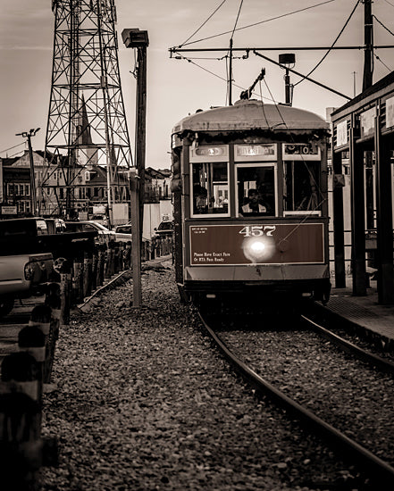 JG Studios JGS572 - JGS572 - New Orleans Street Car - 12x16 vintage streetcar, black and white city, transportation history, nostalgic tram, overhead wires, urban rails, old-fashioned public transport from Penny Lane