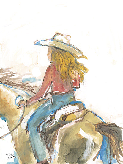 Jessica Mingo JM610 - JM610 - Cowgirl - 12x16 cowgirl, horseback riding, western attire, watercolor style, countryside life, female figure, rustic theme, casual sketch from Penny Lane