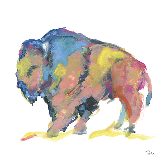 Jessica Mingo JM622 - JM622 - Rainbow Roamer 1 - 12x12 bison, colorful abstract, watercolor animal, vibrant hues, wildlife illustration, strong animal, nature art, textured strokes from Penny Lane