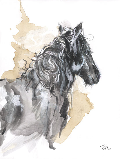 Jessica Mingo JM638 - JM638 - Brewed Beauty I - 12x16 watercolor horse portrait, black stallion, expressive brushstrokes, artistic equine painting, neutral tones, elegant animal art, flowing mane from Penny Lane