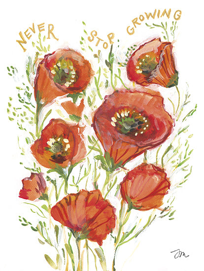 Jessica Mingo JM645 - JM645 - Poppy Promise - 12x16 never stop growing quote, red poppy watercolor, inspirational floral art, blooming flowers, motivational artwork, botanical message from Penny Lane