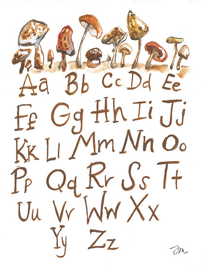 JG Studios JM650 - JM650 - Mushroom ABC Chart - 12x16 mushrooms, alphabet, handwriting, brown, whimsical, educational, fungi, forest, type, learning, nature, lowercase, uppercase, botanical from Penny Lane