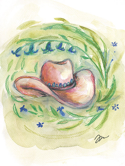 Jessica Mingo JM657 - JM657 - Western Wildflowers - 12x16 cowgirl, hat, pink, swirl, green, blue, flowers, nature, dreamy, country style, watercolor, whimsical, rural from Penny Lane