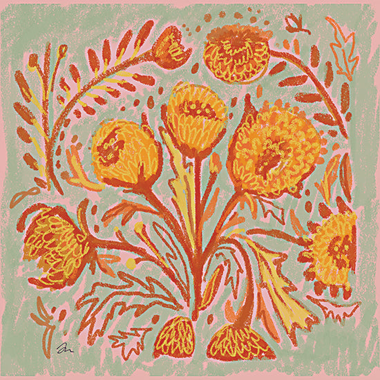 Jessica Mingo JM692 - JM692 - Thistle Garden - 12x12 abstract floral orange flowers folk art modern brush texture from Penny Lane