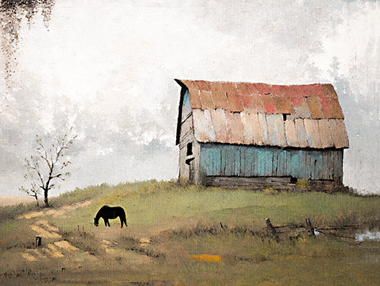 Jo Moulton JO108 - JO108 - Lazy Afternoons   - 16x12 barn, field, horse, rural, country, landscape, texture, moody from Penny Lane