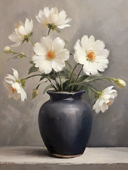 Jo Moulton JO315 - JO315 - Ebony and Ivories - 12x16 white flowers blue vase still life floral arrangement from Penny Lane