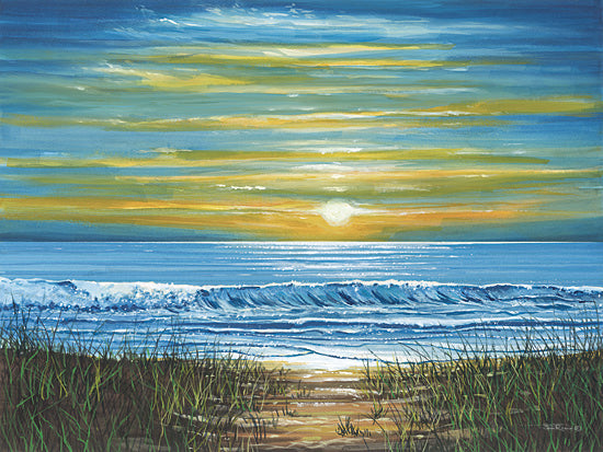 John Rossini JR449 - JR449 - Sunset - 16x12 sunset over ocean, grassy beach path, colorful sky, coastal landscape, vibrant seascape, beach sunset art from Penny Lane