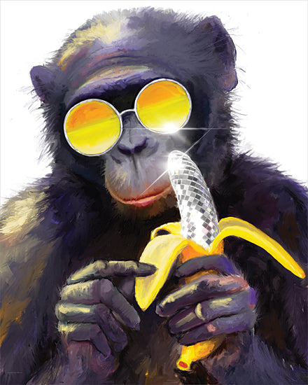 Kamdon Kreations KAM1001 - KAM1001 - Go Bananas - 12x16 chimpanzee, sunglasses, disco banana, yellow banana peel, humor, surreal, funky, anthropomorphic animal, reflective glasses, digital art, playful from Penny Lane