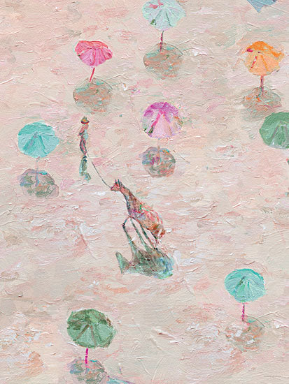 Kamdon Kreations KAM1057 - KAM1057 - Coastal Cowgirl - 12x16 beach scene, pastel umbrellas, person walking dog, beach dog, stylized beachgoers, playful scene, soft pink tones, whimsical beach, abstract people from Penny Lane