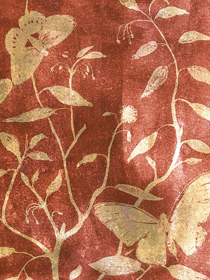 Kamdon Kreations KAM1063 - KAM1063 - Butterfly Orange Kisses - 12x16 golden flora, butterfly detail, vintage pattern, red botanical background, textured illustration, antique nature from Penny Lane