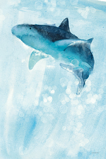 Kamdon Kreations KAM884 - KAM884 - Through the Pacific - 12x18 sharks swimming underwater, ocean scene, aquatic wildlife, watercolor marine life, bubbles and light, underwater art from Penny Lane