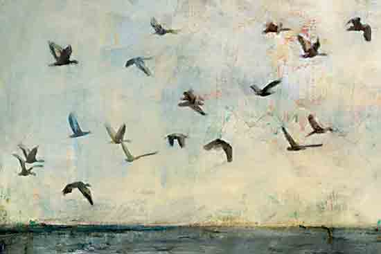 Kamdon Kreations KAM991 - KAM991 - Birds in Flight - 18x12 flying birds, sunset sky, painterly clouds, soft horizon, abstract motion, dusk light, warm tones, blended sky, peaceful transition, atmospheric scene from Penny Lane