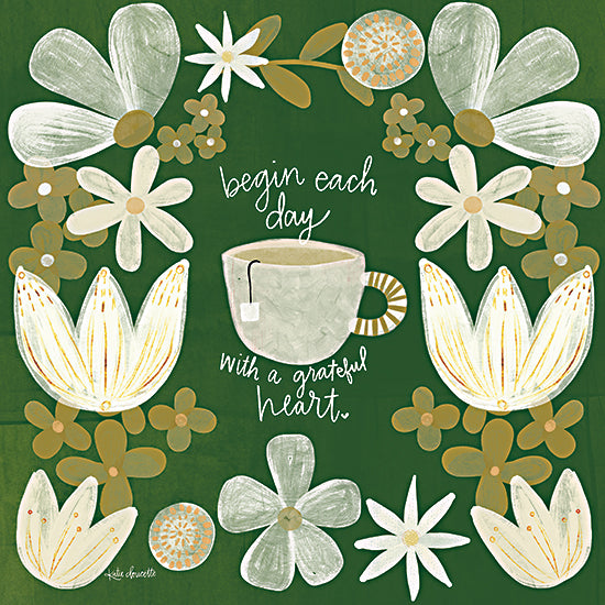 Katie Doucette KD304 - KD304 - Begin Each Day with a Grateful Heart - 12x12 begin each day with a grateful heart inspirational typography floral cup from Penny Lane