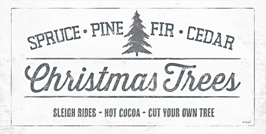 Kate Sherrill KS226 - KS226 - Christmas Trees Sign - 18x9 Christmas tree sign, rustic sign, spruce pine fir cedar, holiday decor, vintage design, whitewashed wood background from Penny Lane