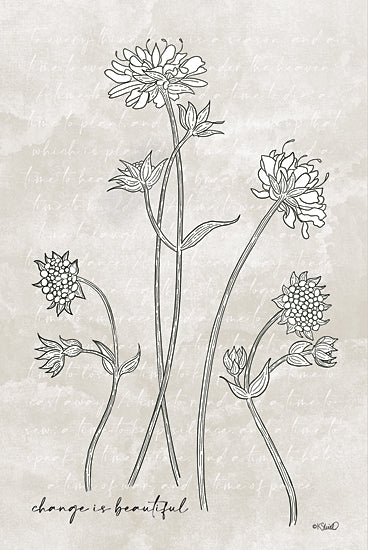 Kate Sherrill KS247 - KS247 - Change is Beautiful   - 12x18 botanical drawing, line art, inspirational quote, clover flowers, sage background, minimalist design, delicate florals from Penny Lane