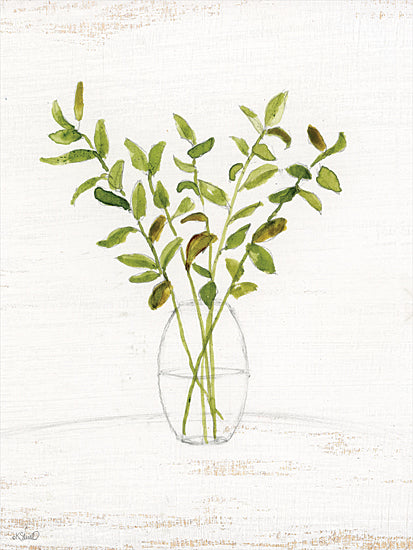 Kate Sherrill KS294 - KS294 - Minimalist Medley - 12x16 delicate green branches, watercolor leaves, botanical art, glass vase, minimalistic nature art from Penny Lane