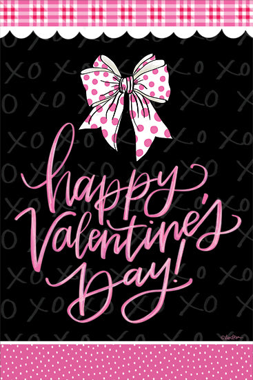 Lisa Larson LAR682 - LAR682 - Happy Valentine's Day - 12x18 Happy Valentine's Day, pink bow, XO pattern, black background, feminine design, polka dot border from Penny Lane