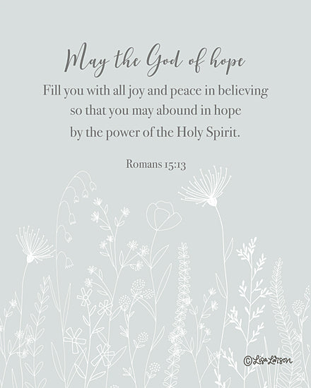 Lisa Larson LAR690 - LAR690 - God of Hope - 12x16 bible verse art, hope scripture, Christian typography, Romans 15:13, inspirational quote, mint green background, wildflowers, spiritual encouragement from Penny Lane