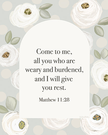 Lisa Larson LAR691 - LAR691 - I Will Give You Rest - 12x16 Matthew 11:28 scripture art, floral frame, comforting bible verse, Christian encouragement, pastel artwork, religious art, flower border, inspirational message from Penny Lane
