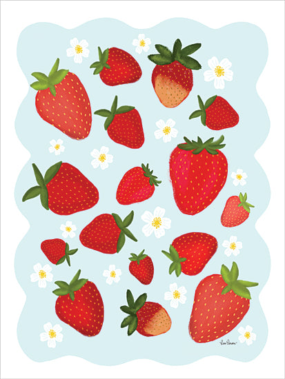 Lisa Larson LAR703 - LAR703 - Strawberry Sunshine - 12x16 strawberry illustration, red berries with flowers, cute fruit art, summer fruit decor, playful food illustration, modern pattern, bright and cheerful art from Penny Lane