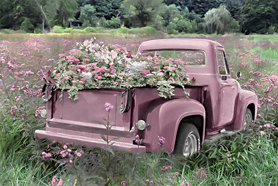Lori Deiter LD2155 - LD2155 - Trucks Are For Girls   - 18x12 purple vintage truck, wildflowers in pickup, rustic floral truck art, scenic field background, lush greenery, lavender tones, country aesthetic from Penny Lane
