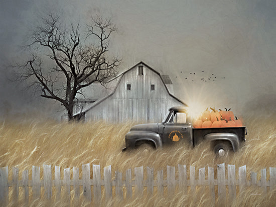 Lori Deiter LD3222 - LD3222 - Fall Pumpkin Harvest    - 16x12 pumpkin patch, vintage truck, eerie sky, rustic barn, autumn field, Halloween theme, spooky atmosphere, harvest season, bare trees, golden grass from Penny Lane