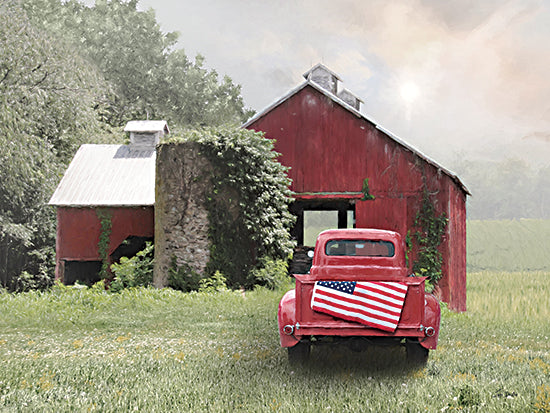 Lori Deiter LD3319 - LD3319 - Summer Day in the USA - 16x12 Photography, Farm, Barn, Red Barn, Patriotic, American Flag, Independence Day, Vines, Truck, Truck, Red Truck, Fields from Penny Lane