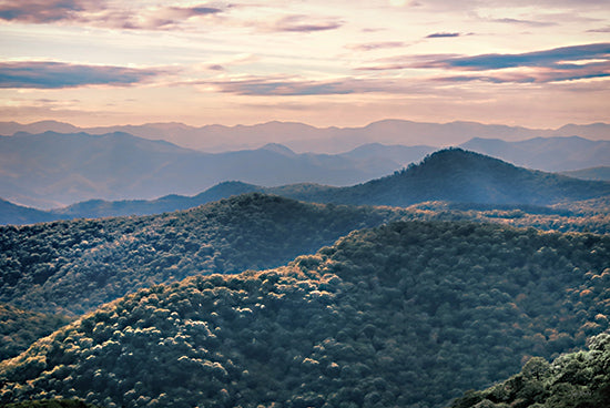 Lori Deiter LD3533 - LD3533 - Daybreak View - 18x12 Blue ridge mountains, sunset over hills, colorful sky, forest canopy, rolling terrain, natural vista, peaceful mountain range from Penny Lane