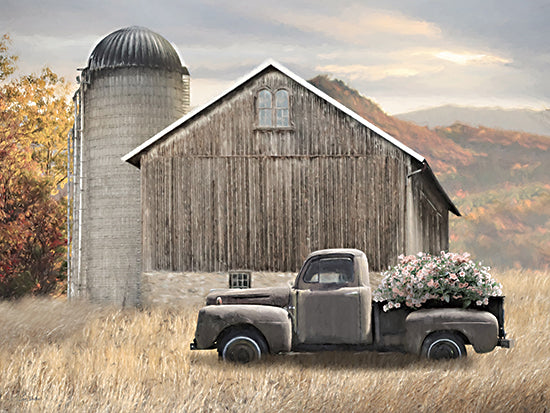 Lori Deiter LD3632 - LD3632 - Rustic Fall Barn - 16x12 barn with silo, old farm truck, autumn field, rustic scenery, mountain background, country life, vintage rural landscape, harvest setting from Penny Lane