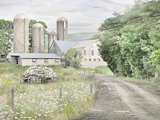 Lori Deiter LD3645 - LD3645 - Old Country Lane - 16x12 farm silos, flower cart, rustic barn, gravel path, lush countryside, green pasture from Penny Lane