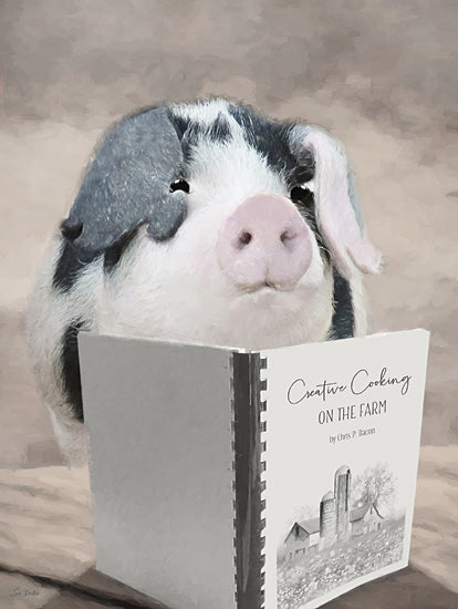 Lori Deiter LD3748 - LD3748 - Creative Cooking Pig - 12x16 pig with cookbook, farm cooking, pig humor, whimsical farm animal, creative cooking book, country kitchen art, adorable piglet from Penny Lane