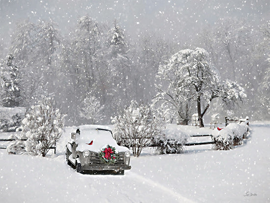 Lori Deiter LD3762 - LD3762 - Country Christmas Truck - 16x12 classic truck, snow-covered vehicle, winter yard, holiday wreath, cardinals in snow, Christmas season, rural charm, snow-laden trees from Penny Lane
