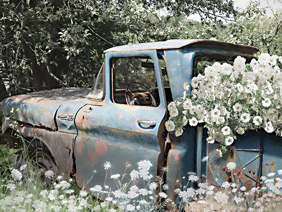 Lori Deiter LD3771 - LD3771 - Rust Bucket Blooms - 16x12 vintage truck, wildflowers, rust, overgrown vegetation, nature reclaiming, Chevrolet emblem, patina, countryside, springtime, abandoned vehicle, artistic texture from Penny Lane