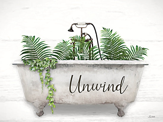 Lori Deiter LD3774 - LD3774 - Unwind Bathtub - 16x12 vintage bathtub, greenery, fern leaves, ivy plant, relaxation, unwind, rustic decor, bathroom art, spa aesthetic, modern farmhouse from Penny Lane