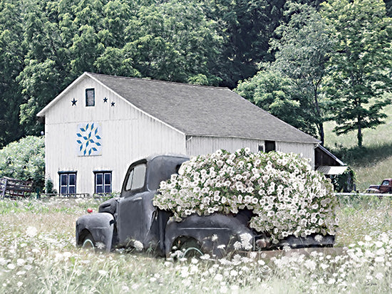 Lori Deiter LD3778 - LD3778 - Bed Full of Blossoms - 16x12 vintage truck, barn, wildflowers, summer, rustic decor, countryside, floral display, old pickup, rural landscape, Americana from Penny Lane