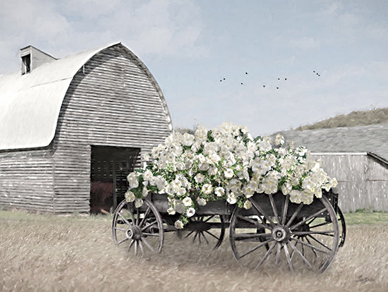 Lori Deiter LD3780 - LD3780 - Wagon Full of Sunshine - 16x12 flower cart, white flowers, rustic wagon, farmyard, wood barn, rural scene, pastoral, shabby chic, countryside, homestead from Penny Lane