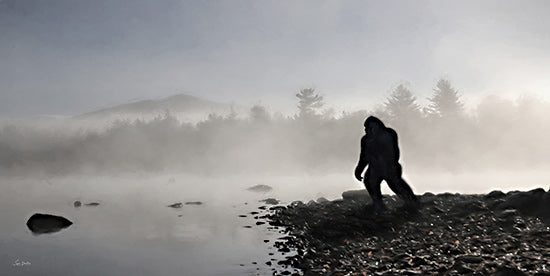 Lori Deiter LD3791 - LD3791 - Bigfoot Country - 18x9 bigfoot, lake mist, mysterious creature, cryptid, foggy forest, mythological, eerie mood, lake shore, silhouette, misty morning from Penny Lane