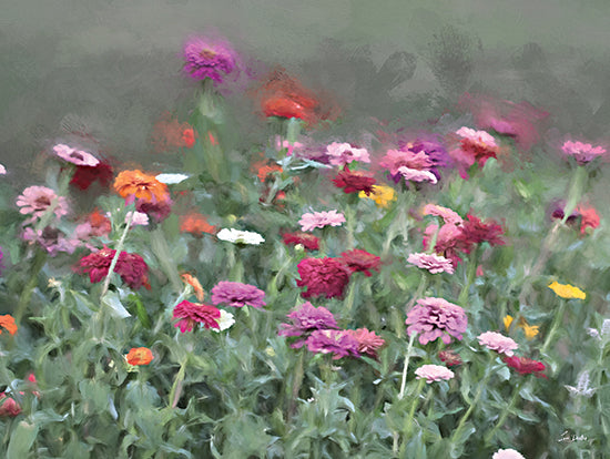 Lori Deiter LD3797 - LD3797 - Summer's Bounty - 16x12 colorful zinnias, wildflowers, summer bloom, garden flowers, nature field, floral art, purple and pink tones, lush greenery, painterly texture from Penny Lane